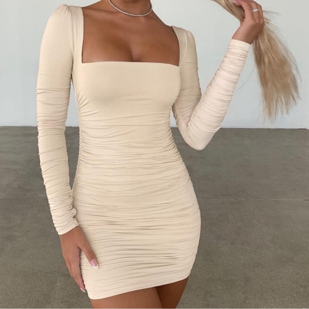 Oh Polly "Flatter Me" Long-sleeve Ruched Mini Body-con Dress